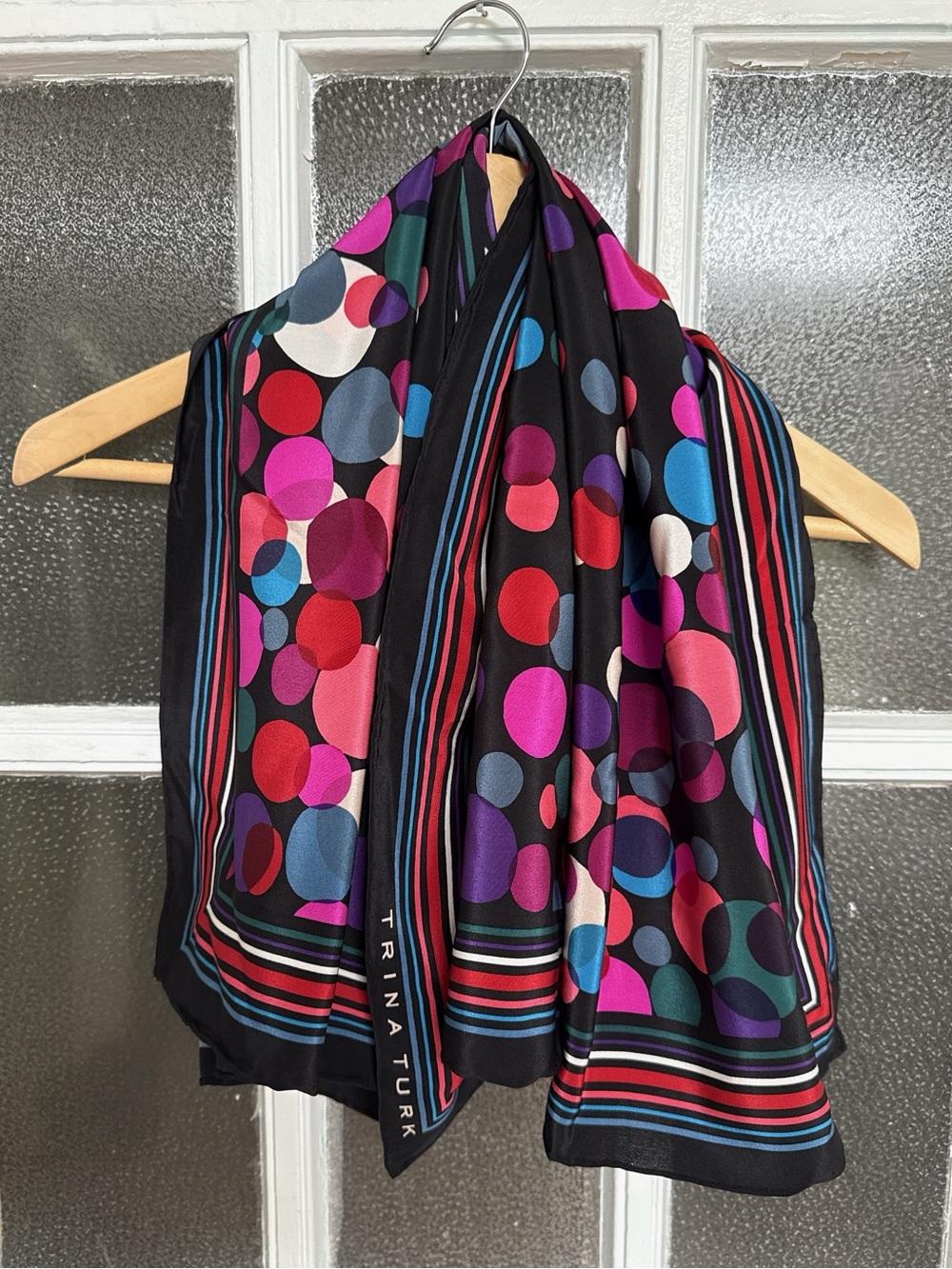 Trina Turk Multicolor Circle Print Square Scarf Black 35x35
